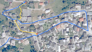 Walking route and vehicle access to Chasa Spadla cottage